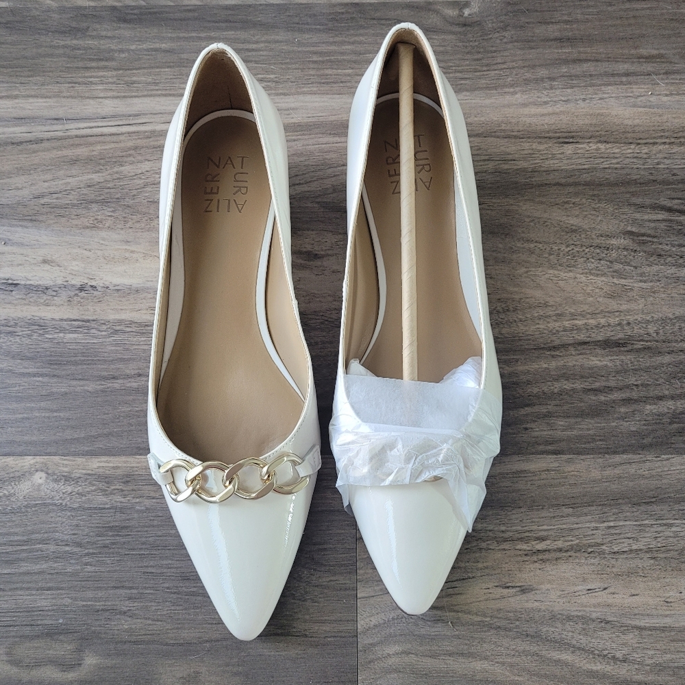 Naturalizer Womens Becca Satin Pearl Ballet Flats Pointed Toe Gold Detail 8.5